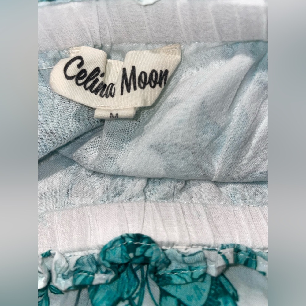 CELINA MOON Teal Floral Smocked Bodice Tiered Maxi Dress - Picture 10 of 11